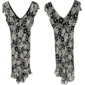 Vintage Y2K 90s Deadstock Dark Fairy Whimsigoth‎ Babydoll Floral Midi Dress - 8